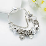 Snake Bracelet with European Luxury Crystal Charms with Fine Heart in 925 Silver 18 - 19 cm