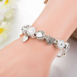 Snake Bracelet with European Luxury Crystal Charms with Fine Heart in 925 Silver 18 - 19 cm
